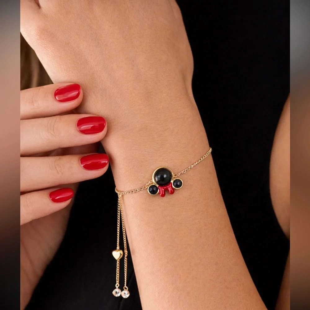 KATE SPADE NEW YORK MINNIE MOUSE SLIDE ADJUSTABLE BRACELET GOLD CZ DISNEY - Picture 2 of 7